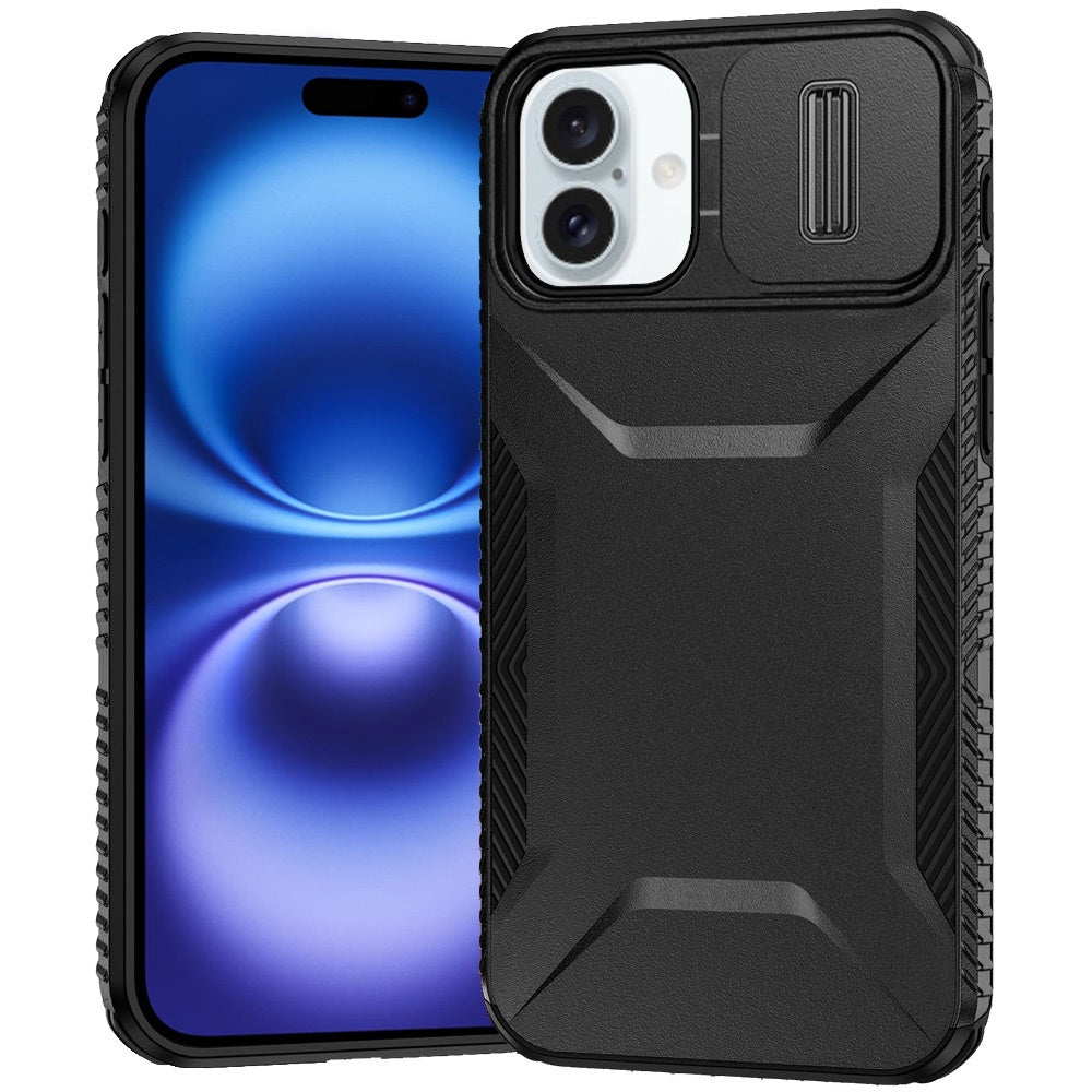 For Apple iPhone 17 (6.3") Slim Fit Shockproof Hybrid with Slide Camera Window Covering, Rugged Tpu Silicone Hard PC Bumper Case Cover