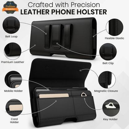 For Cricket Magic 2 5G 2024 Magnetic Leather Pouch with Belt Clip, Secure Magnetic Closure, Soft Lining, Card Holder Slot, Fits 6.5"- 7.0" Phones Case Cover Black