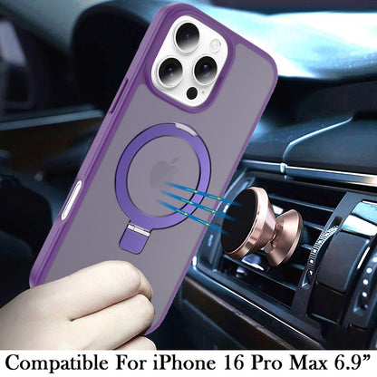 For iPhone 16 Pro Max (6.9") Magnetic Circle Back with Ring Stand Full Rotation Matte Hybrid Shockproof Protector