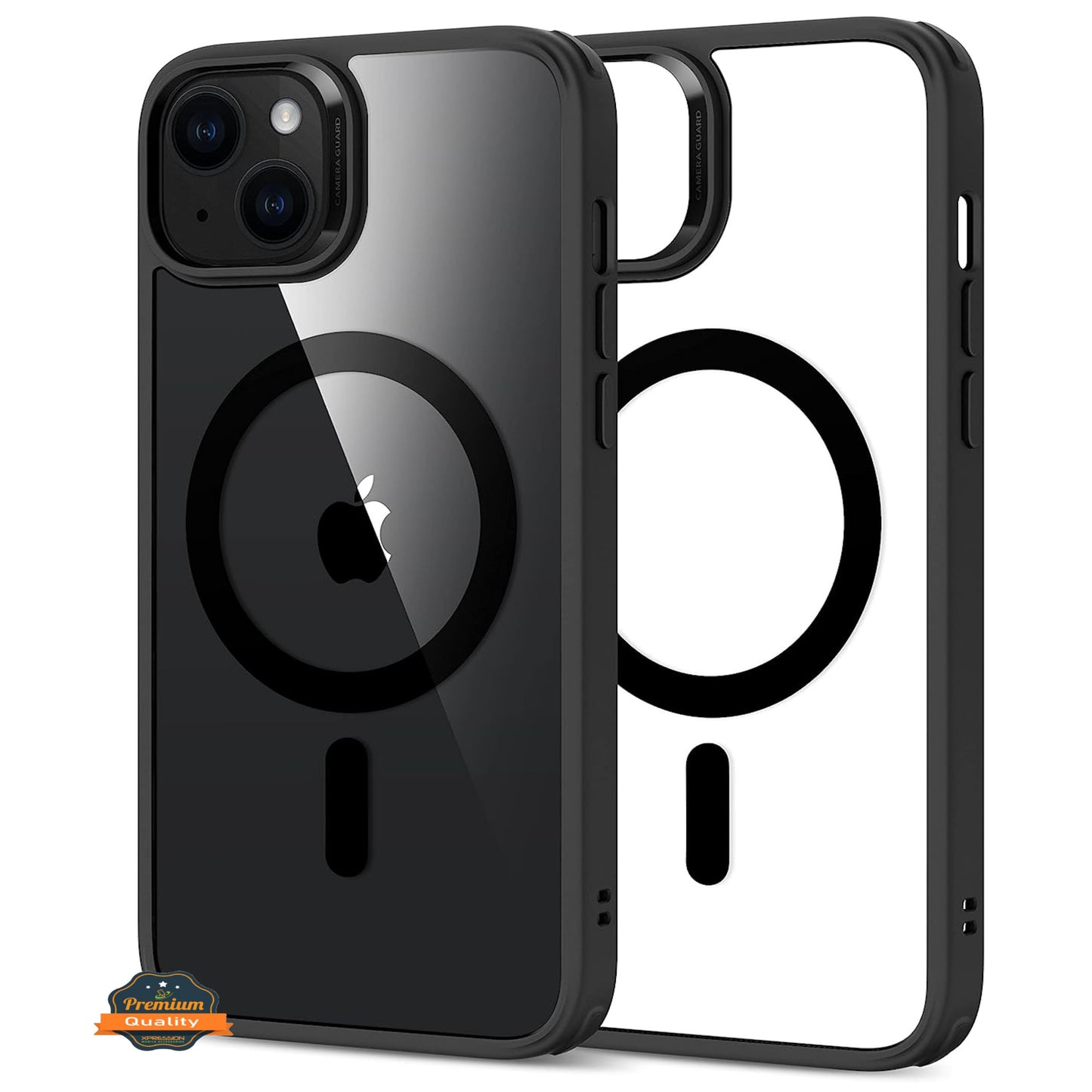 For Apple iPhone 15 (6.1") Magnetic Clear Compatible with Magsafe Wireless Charger PC + TPU Hybrid Slim Transparent Black Phone Case Cover
