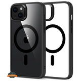 For Apple iPhone 15 Pro (6.1") Magnetic Compatible with Magsafe Wireless Charger PC + TPU Hybrid Slim Transparent Black Phone Case Cover