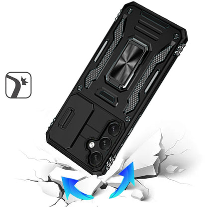 For Samsung Galaxy A57 Tough Hybrid Case with Movable Camera Window & Metal Ring Stand Shockproof Case Cover