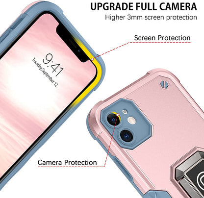 For Apple iPhone 16e /iPhone SE4 Heavy Duty Hybrid 2in1 Hard PC & TPU Rugged Bumper Shockproof with Magnetic Ring Kickstand Case Cover