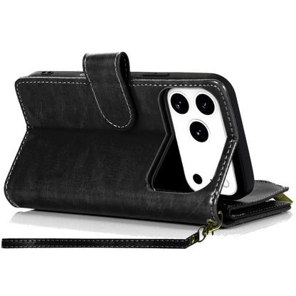 For Apple iPhone 17 Pro Max (6.9") Leather Wallet Case with Zipper, 9 Card Slots, Cash Pocket, Stand & Strap, Clutch Pouch Design Case Cover
