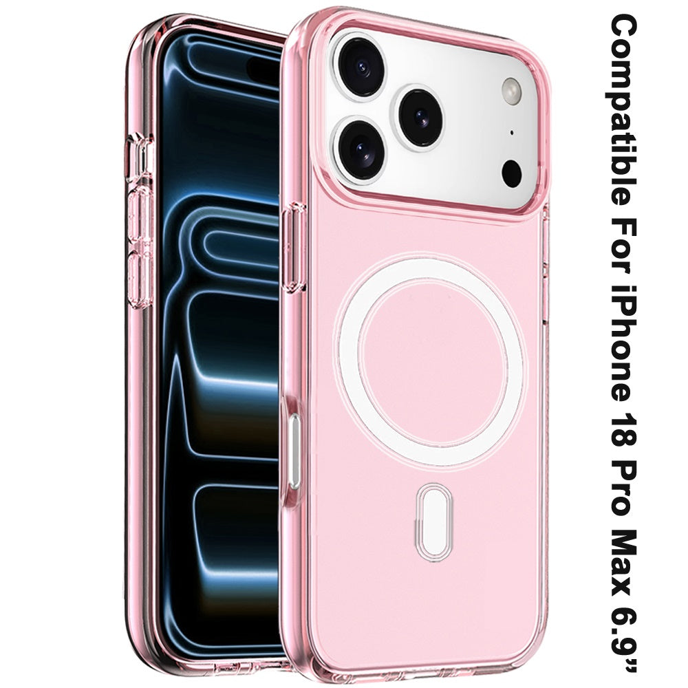 Phone Case for Apple iPhone 18 Pro Max Magnetic Transparent Thick 3mm Shockproof Hybrid TPU Durable Camera Protection Anti-Slip Clear Armor Cover Pink