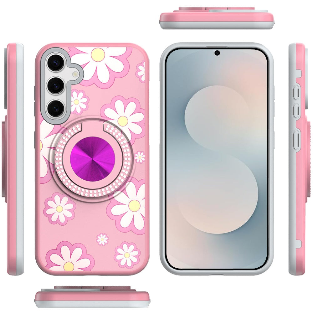 For Samsung Galaxy S26+ / S26 Plus Pattern Design Hybrid with Invisible Ring Stand & Magnetic Back, Shockproof Protective Grip Case Cover