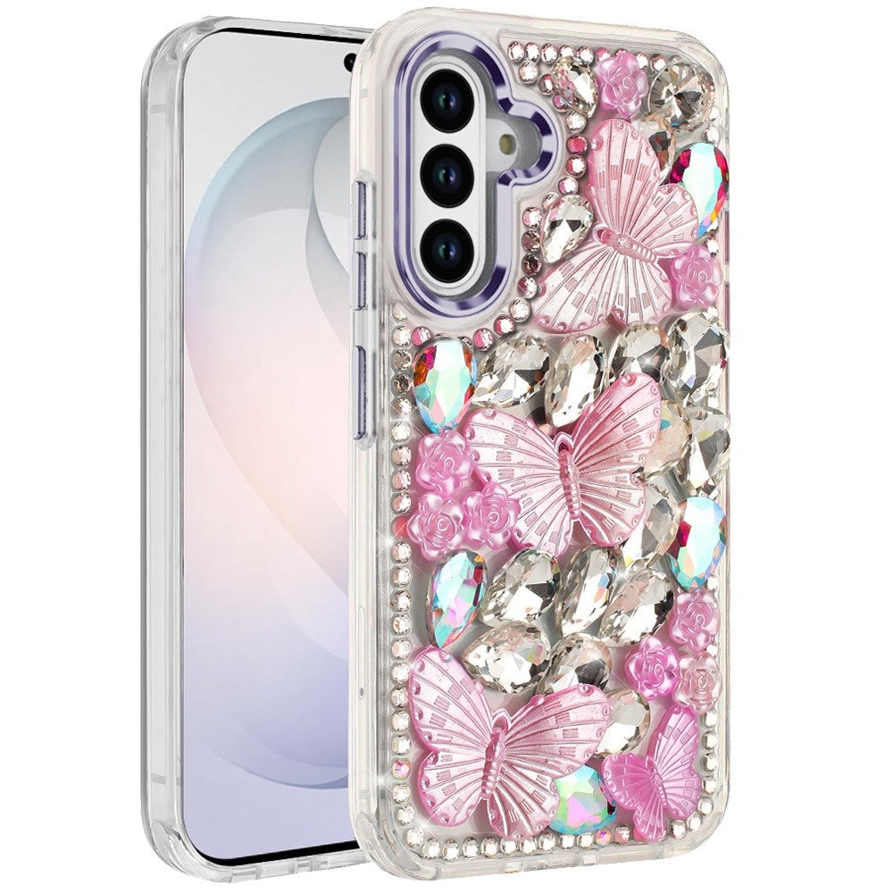Luxury 3D Floral Butterfly Bling Rhinestone Glitter Shockproof Stylish Protective Hybrid Designer Metallic