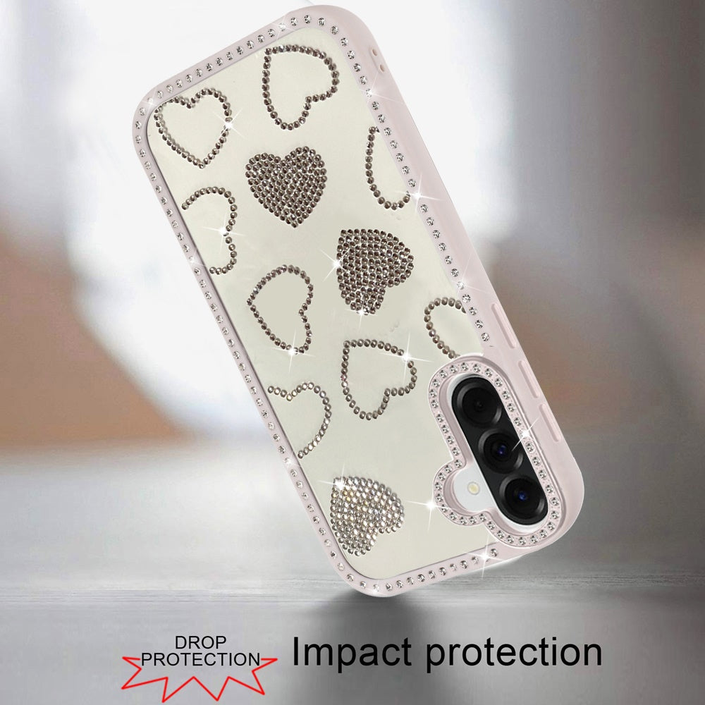Phone Case for Samsung Galaxy A27 Spread Love Hearts Glitter Shimmer Bling Diamond Edge Shockproof Hybrid Stylish Protective Slim Grip Designer Cover