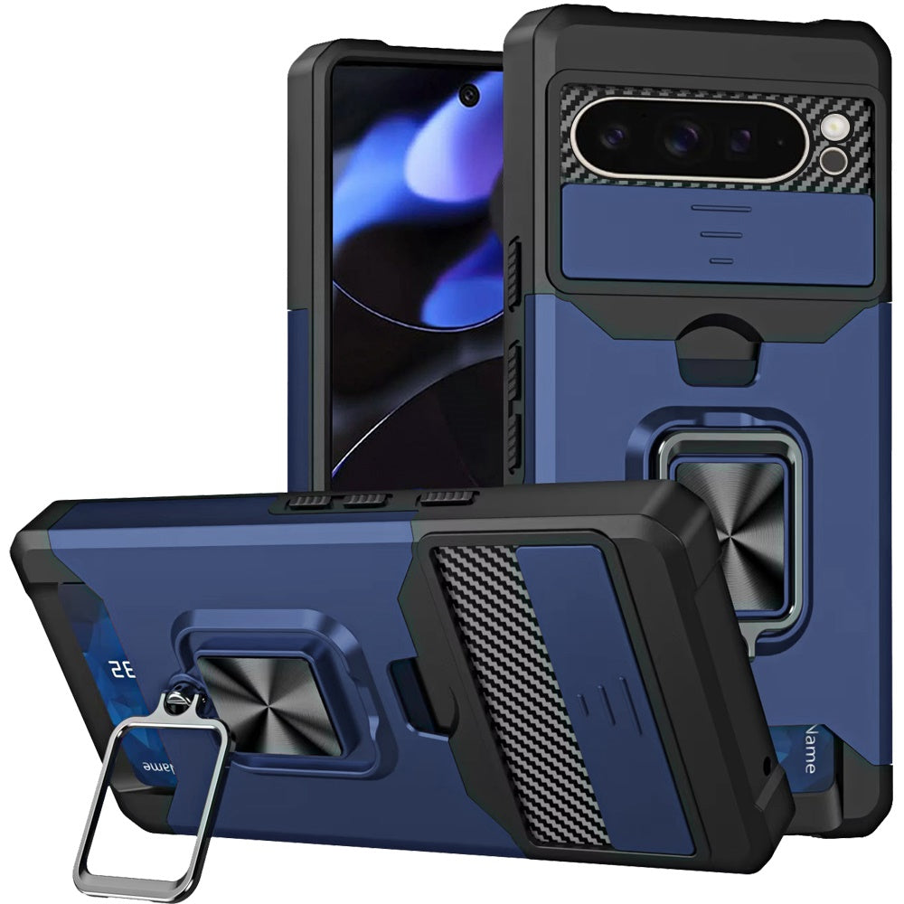 For Google Pixel 10 /Pixel 10 Pro Wallet Case with Ring Stand & Slide Camera Cover Back Credit Card Slot Holder, Military Grade Case Cover