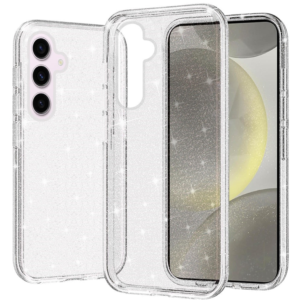 For Samsung Galaxy S25 /S24 Transparent Glitter Shiny Sparkle Bling TPU Rubber Hard Back Hybrid Frame Shockproof Case Cover Clear