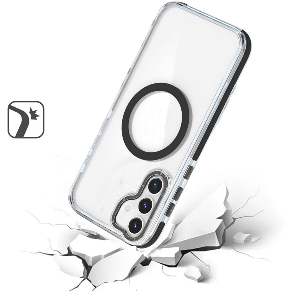 For Samsung Galaxy S23+ Plus Transparent back with Colorful Frame Strong Magnetic Circle [Compatible with Magsafe] Shockproof Case Cover Clear Black