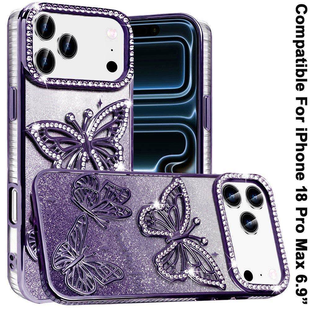 Phone Case for Apple iPhone 18 Pro Max Butterfly Freedom Shimmer Glitter Thick TPU Shockproof Anti Slip Durable Protective Design Cover