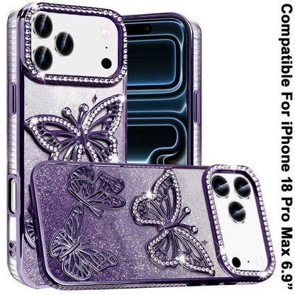 Phone Case for Apple iPhone 18 Pro Max Butterfly Freedom Shimmer Glitter Thick TPU Shockproof Anti Slip Durable Protective Design Cover
