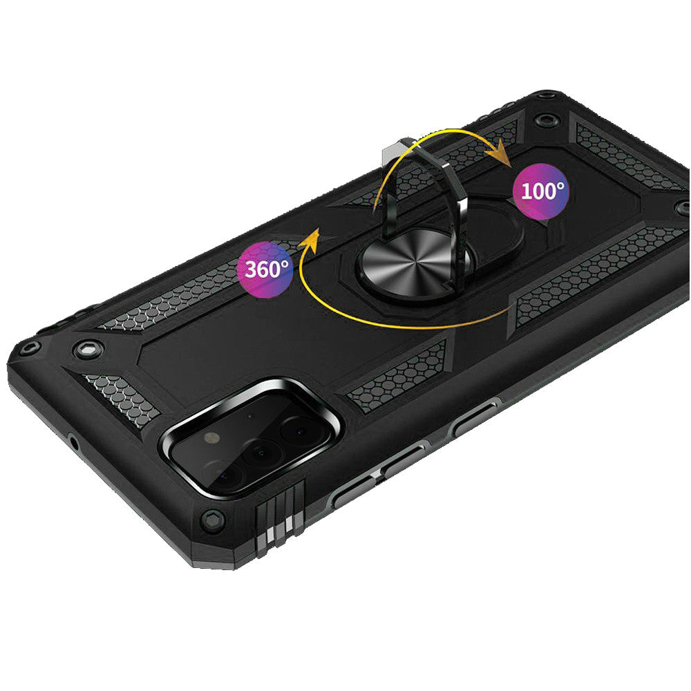 For Samsung Galaxy Z Flip 7 FE Hybrid Shockproof Protective with Magnetic 360° rotating Ring Kickstand, TPU Rubber PC Case Cover Black