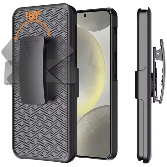 For Samsung Galaxy S25 /S24 Hybrid Slim 3-in-1 Shockproof Armor with Kickstand Holster Combo & Swivel Belt Clip Case Cover Black