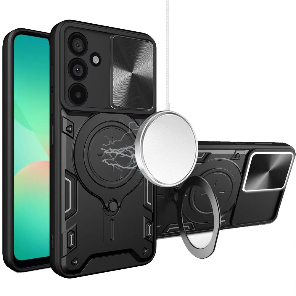 Phone Case for Samsung Galaxy A27 Magnetic Ring Stand Shockproof Hybrid Full Camera Slide Guard Anti Slip Heavy Duty Protective Armor Cover