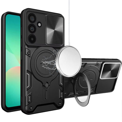 Phone Case for Samsung Galaxy A27 Magnetic Ring Stand Shockproof Hybrid Full Camera Slide Guard Anti Slip Heavy Duty Protective Armor Cover