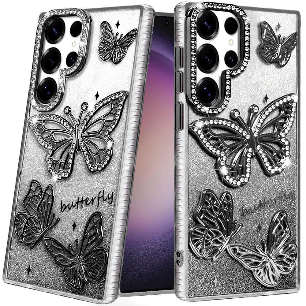 Phone Case for Samsung Galaxy S23 Ultra Butterfly Freedom Shimmer Glitter Thick TPU Shockproof Anti Slip Durable Protective Design Cover