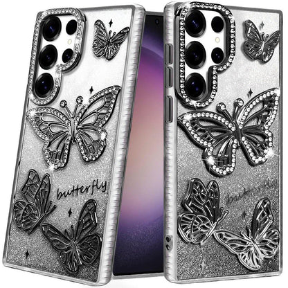 Phone Case for Samsung Galaxy S23 Ultra Butterfly Freedom Shimmer Glitter Thick TPU Shockproof Anti Slip Durable Protective Design Cover