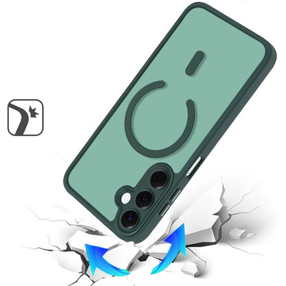 Phone Case for Galaxy A17 5G Matte Frosted Magnetic Back Hybrid Hard PC Soft TPU Camera Protection Slim Shock Absorbing Anti Fingerprint Cover Green