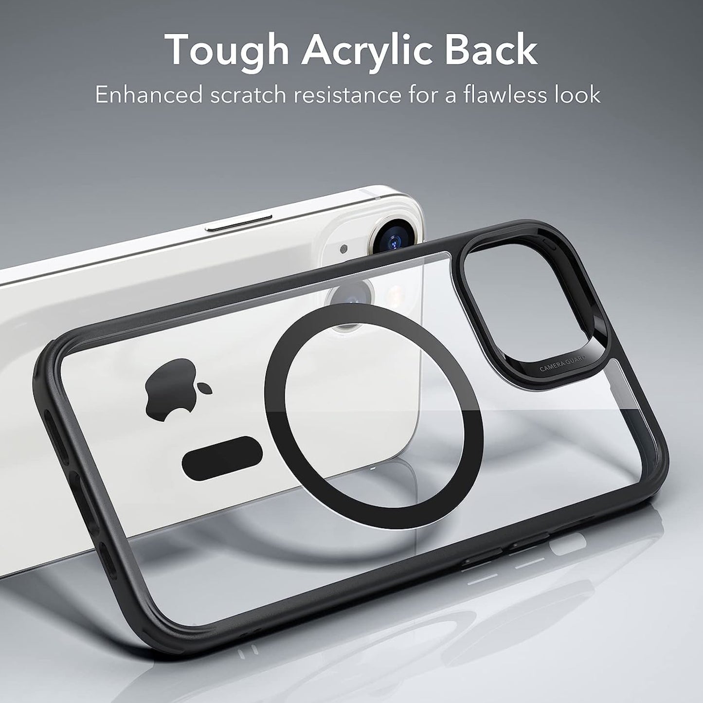 For Apple iPhone 15 Pro Max (6.7") Magnetic Compatible with Magsafe Wireless Charger TPU Hybrid Slim Transparent Black Phone Case Cover