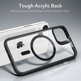 For Apple iPhone 15 Pro Max (6.7") Magnetic Compatible with Magsafe Wireless Charger TPU Hybrid Slim Transparent Black Phone Case Cover