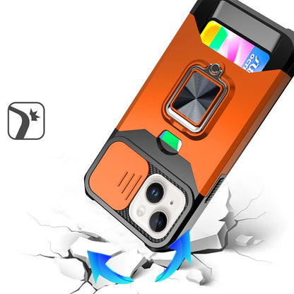 Phone Case for iPhone 15 (6.1") Card Holder Magnetic Ring Stand Shockproof Anti Slip Wallet Grip Protective Hybrid Design Cover Cosmic Orange