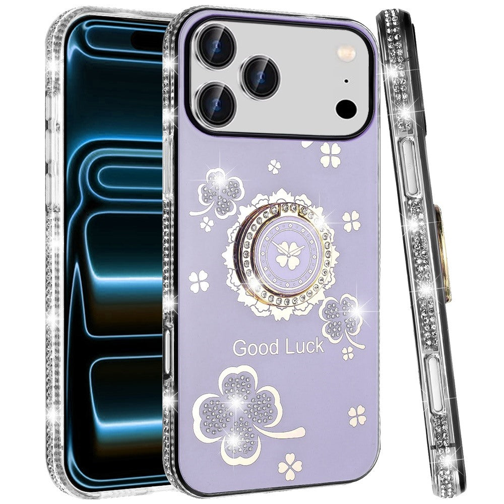 Phone Case for Apple iPhone 18 Pro Max Glitter Diamond Ring Stand Sparkle Rhinestone Edge AntiSlip Kickstand Luxury Fashion Bumper Shockproof Cover
