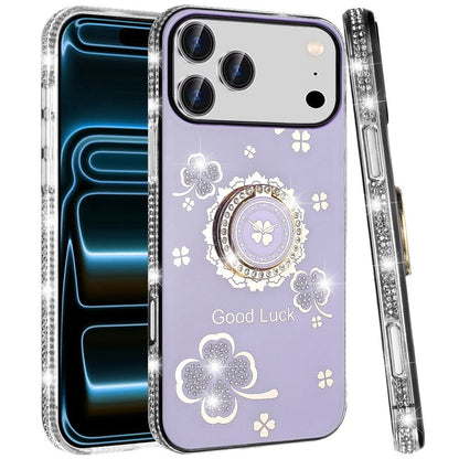Phone Case for Apple iPhone 18 Pro Max Glitter Diamond Ring Stand Sparkle Rhinestone Edge AntiSlip Kickstand Luxury Fashion Bumper Shockproof Cover