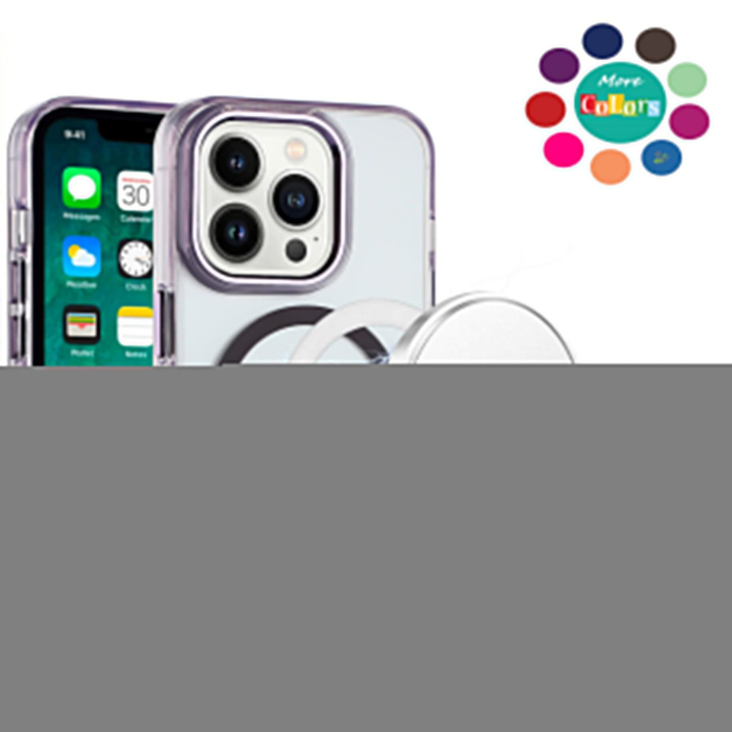 For iPhone 14 Pro Max (6.7") Transparent Back Hybrid Case - Magnetic Circle, Color Frame, Metal Buttons, MagSafe Compatible Case Cover