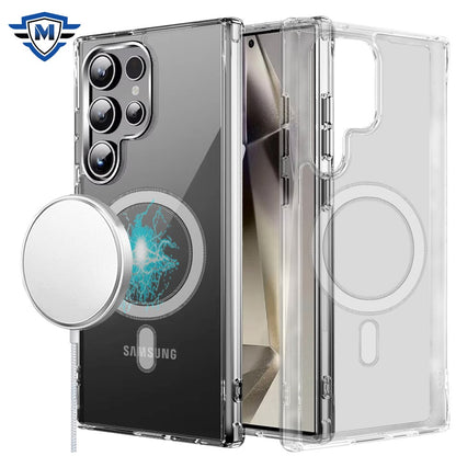 For Samsung Galaxy S25 Ultra Premium Clear Hybrid Built-in Magnetic Compatible with MagSafe Slim Thick TPU Bumper Case Cover Transparent