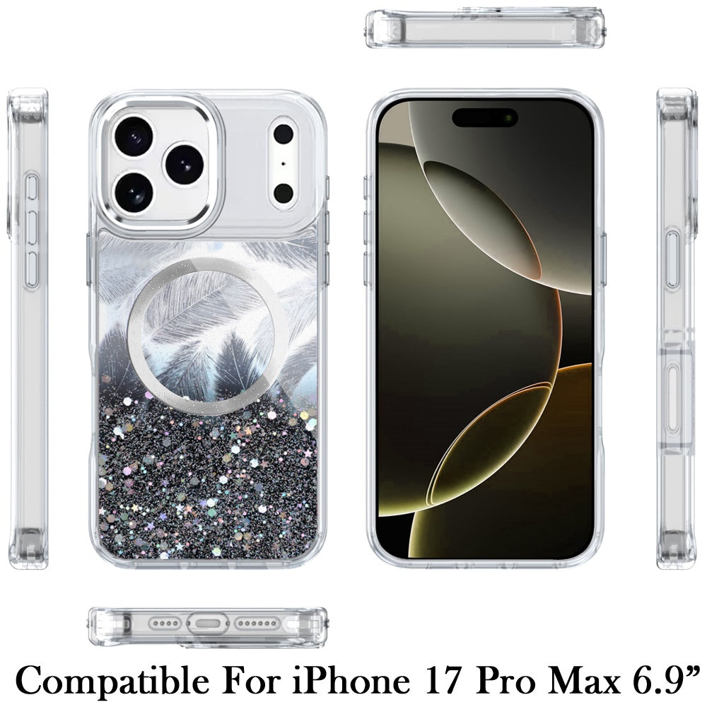 For Apple iPhone 17 Pro (6.3") Epoxy Glitter Shimmer Fashion Case with Magnetic Magsafe Compatible Hybrid Sparkling Slim Protective Case Cover Cosmic Orange