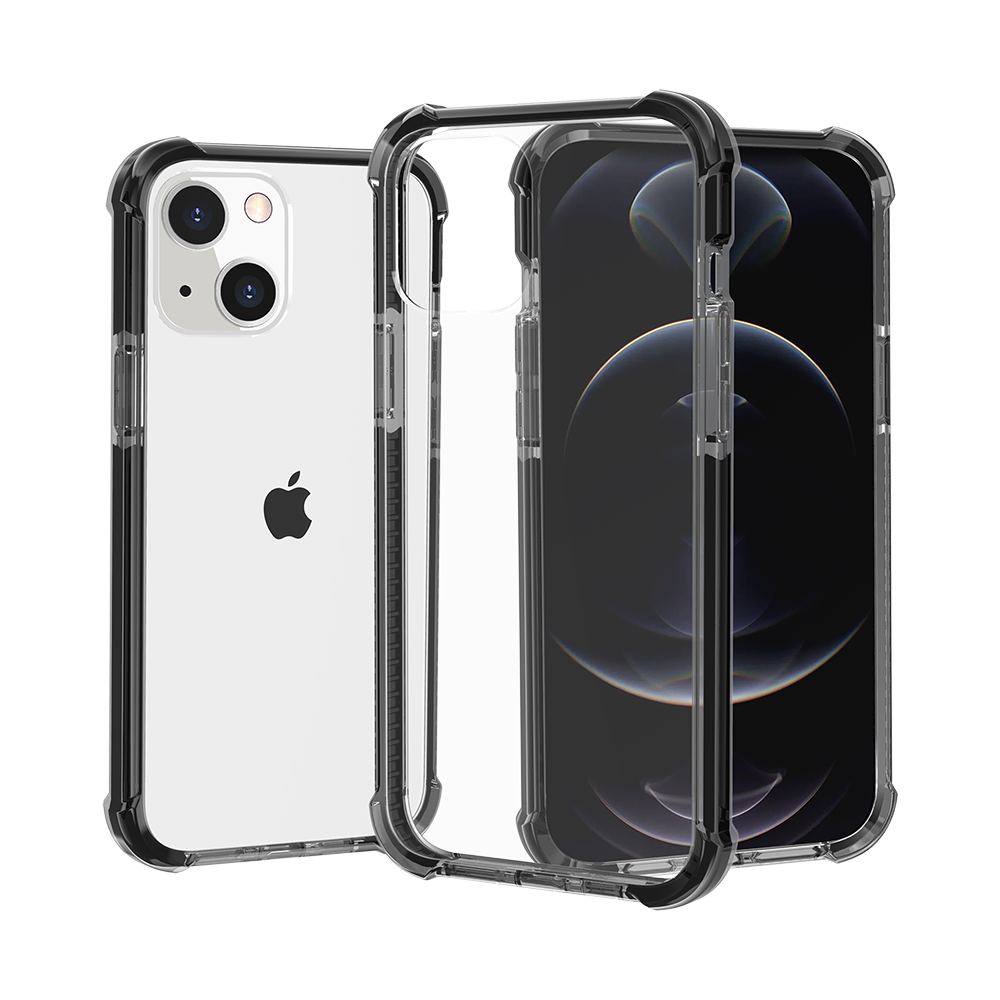 For iPhone 14/13 (6.1") Hybrid Transparent Acrylic Rubber Gummy Hard PC Silicone TPU Color Bumper Frame Shockproof Case Cover Black