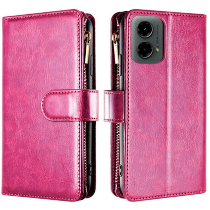 For Motorola Moto G 5G 2024 Luxury Wallet Card Holder Zipper Design Shockproof Protection Secure Grip Multi Slot Storage for Daily Use Case Cover Hotpink
