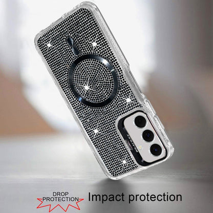 Phone Case for Galaxy A17 5G Luxury Glitter Magnetic Hybrid with Camera Stand Dual Layer Shockproof Sparkle Dot Pattern Clear Edges Cover
