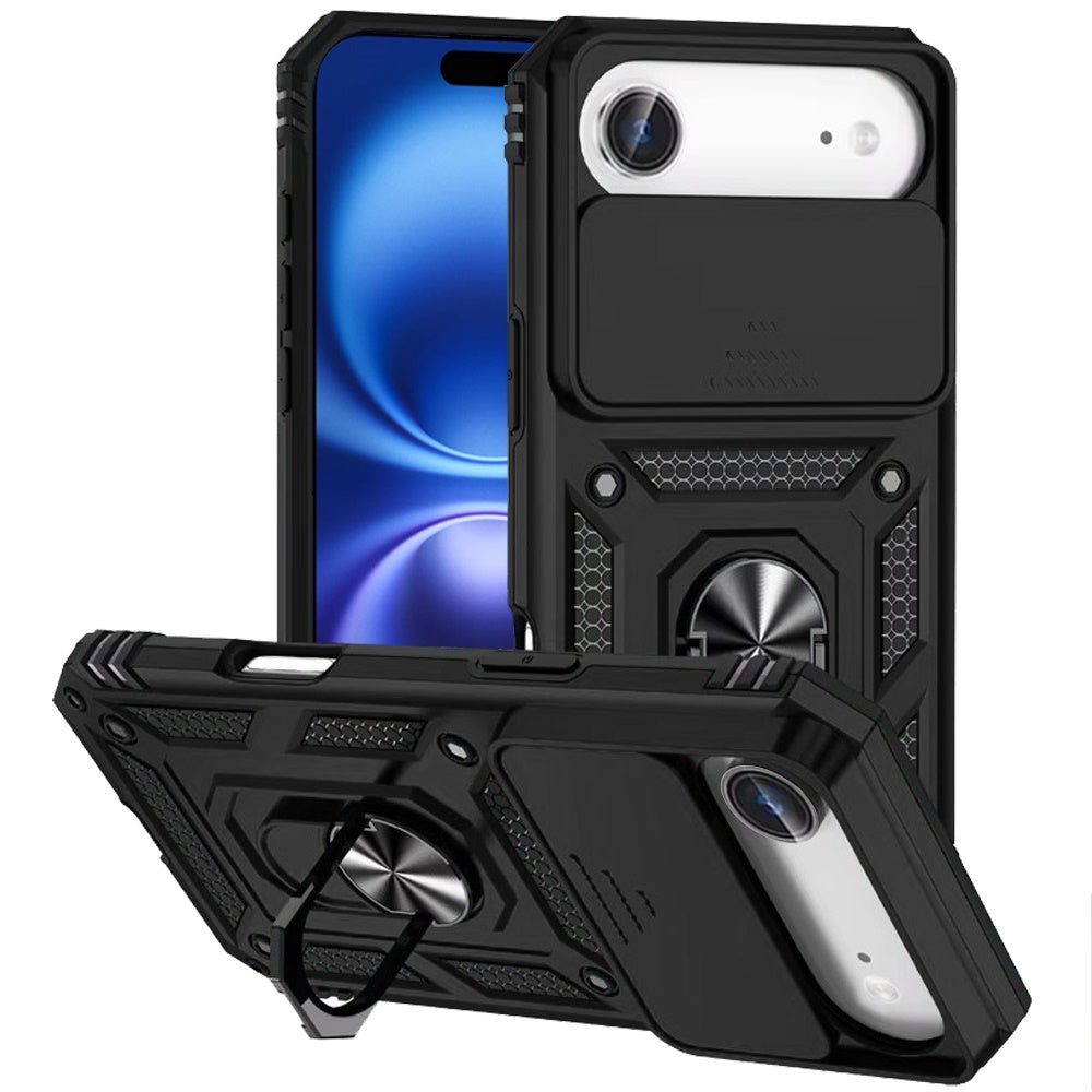 For Apple iPhone 17 Air (6.6") Hybrid Ring Shockproof with 360° Rotate Ring Kickstand, Camera Lens Protection, Soft Edge Bumper Case Cover