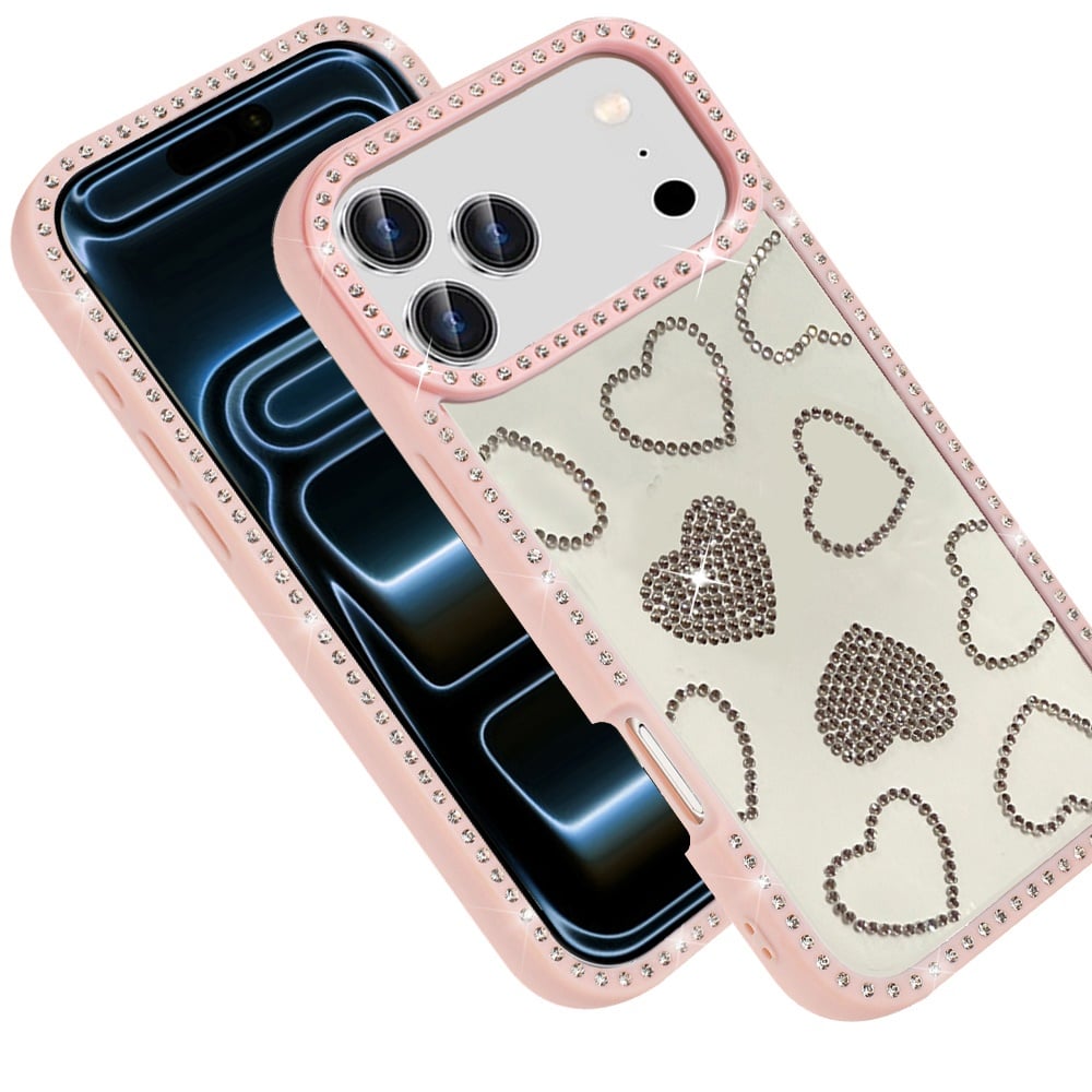 Phone Case for Apple iPhone 18 Pro Spread Love Hearts Glitter Shimmer Bling Diamond Edge Shockproof Hybrid Stylish Protective Slim Grip Designer Cover