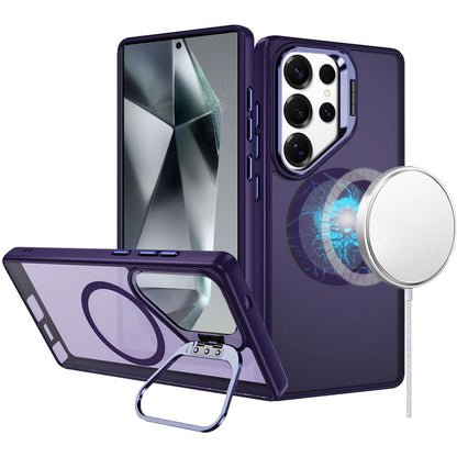 For Samsung Galaxy S24 Fan Edition /Galaxy S24 FE Heavy Duty Metallic Hybrid Tough TPU with Camera Ring Stand, MagSafe Compatible, Rugged Drop Protection Case Cover