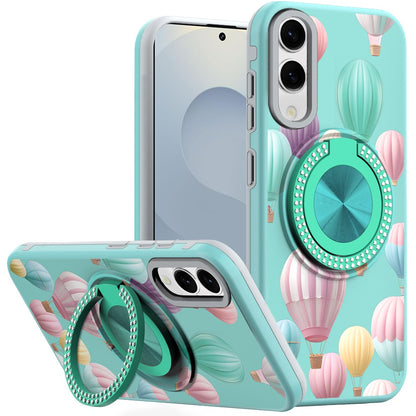 For Samsung Galaxy S25 EDGE Pattern Design Hybrid with Invisible Ring Stand & Magnetic Back, Shockproof Protective Grip Case Cover