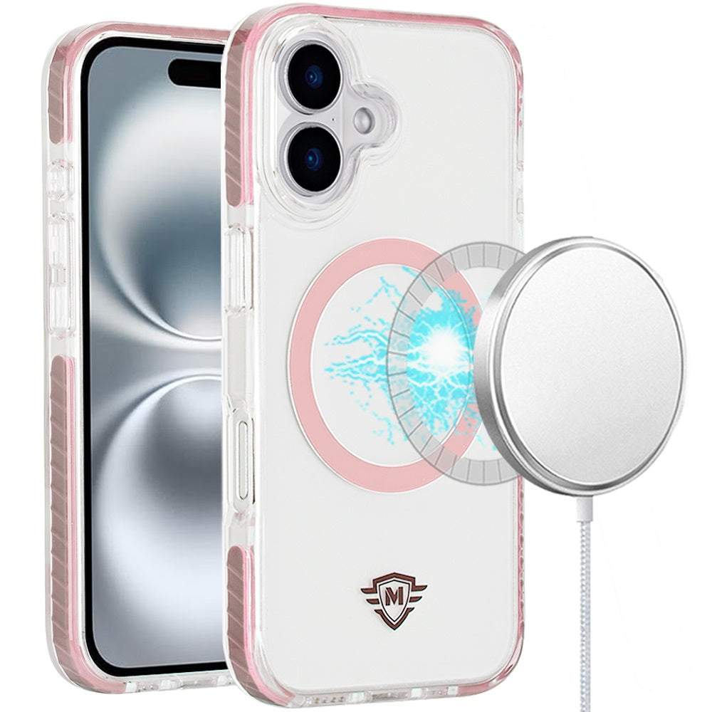 For Apple iPhone 16 Plus (6.7") Hybrid Transparent TPU Circle Magnetic [Compatible with MagSafe] Shockproof Color Frame Bumper Case Cover
