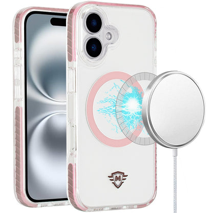For Apple iPhone 16 Plus (6.7") Hybrid Transparent TPU Circle Magnetic [Compatible with MagSafe] Shockproof Color Frame Bumper Case Cover
