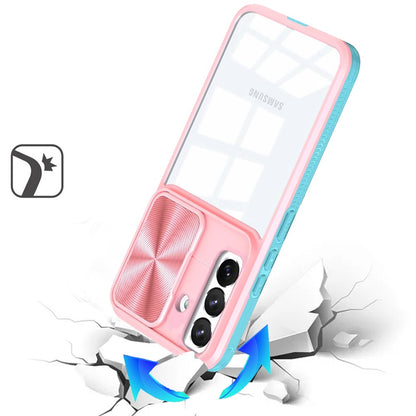 For Samsung Galaxy S25 Plus /S25+ /S24/Plus Hybrid Cases with Sliding Camera Cover Transparent Shockproof Bumper TPU Protective Case Cover Pink/Blue