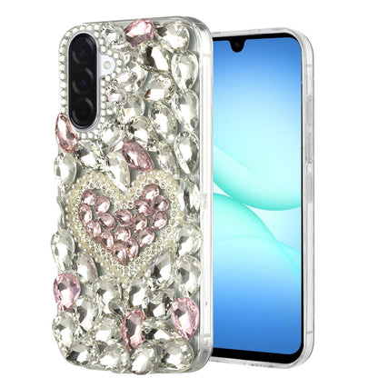 Phone Case for Samsung Galaxy A17 5G Luxury Full Diamond Glitter 3D Floral Ornament Hybrid Shockproof Stylish Rhinestone Designer Protective Elegant Cover