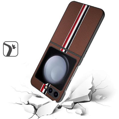 For Samsung Galaxy Z Flip 7 FE Velvet Fabric PU Vegan Leather, Premium Flip Design, Slim Snap-On Hard PC + TPU Case Cover Brown