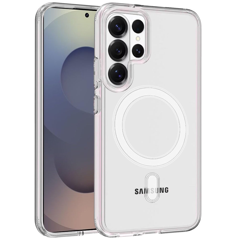 For Samsung Galaxy S26 Ultra MagSafe Compatible Transparent Hybrid Case with Magnetic Circle, Shock Absorption TPU Rubber Case Cover