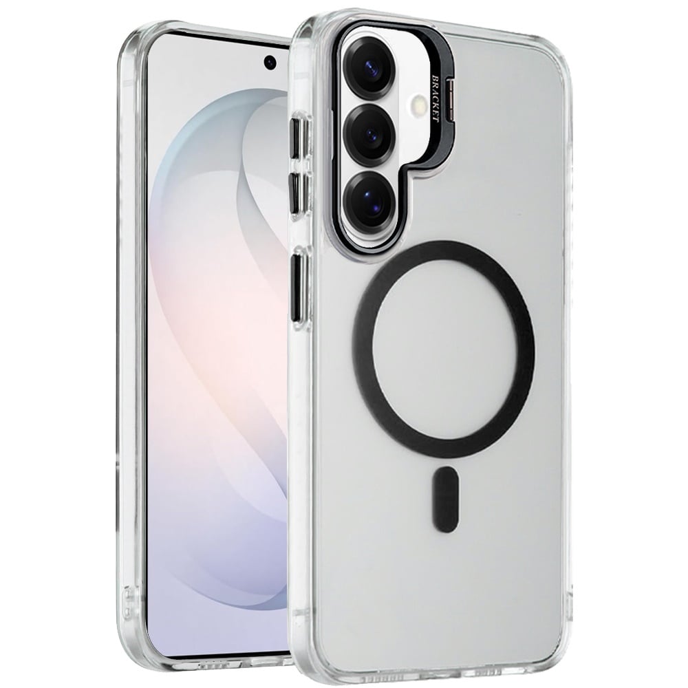 Phone Case for Samsung Galaxy S26 FE /S26 Fan Edition Clear Metallic Camera Stand Magnetic Hybrid TPU Shockproof Grip Camera Protection Kickstand Durable Armor Cover