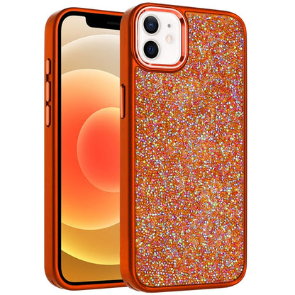 Phone Case for Apple iPhone 12 /12 Pro Crystal Glass Bling Diamond Metallic Edge Shockproof Durable Protective Clear Hybrid Stylish Premium Design Cover Cosmic Orange