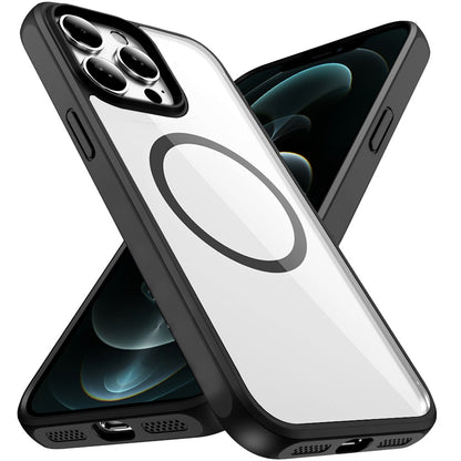 Phone Case for Apple iPhone 12 Pro Max Transparent Magnetic HQ Shockproof Hybrid 2.0mm Thick AntiSlip Grip Drop Protection Rugged Clear Durable Impact Cover Black