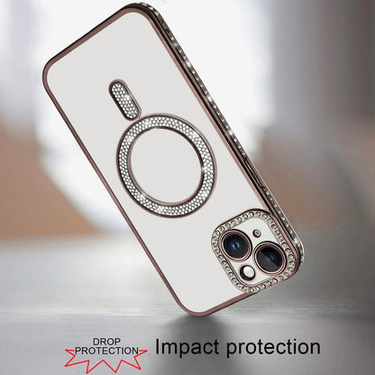 For Apple iPhone 16 (6.1") Bling Case with Diamond Magnetic Circle, Transparent Slim Shockproof Hybrid Slim Fit Case Cover