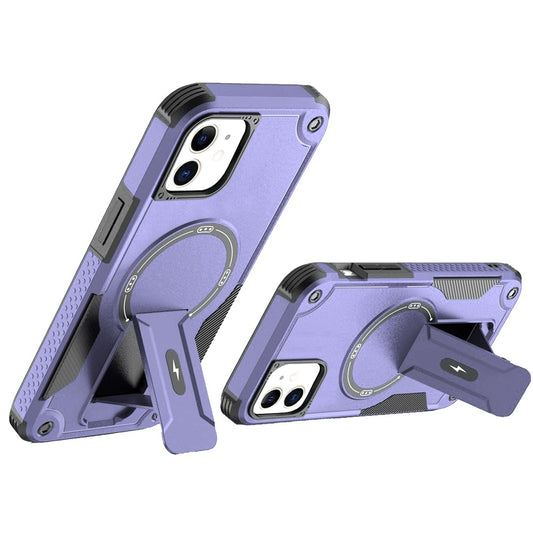 Phone Case for Apple iPhone 12 /12 Pro Magnetic Kickstand Rugged Shockproof Armor Grip Anti Slip Heavy Duty Protective Matte Stand Hybrid Cover Purple